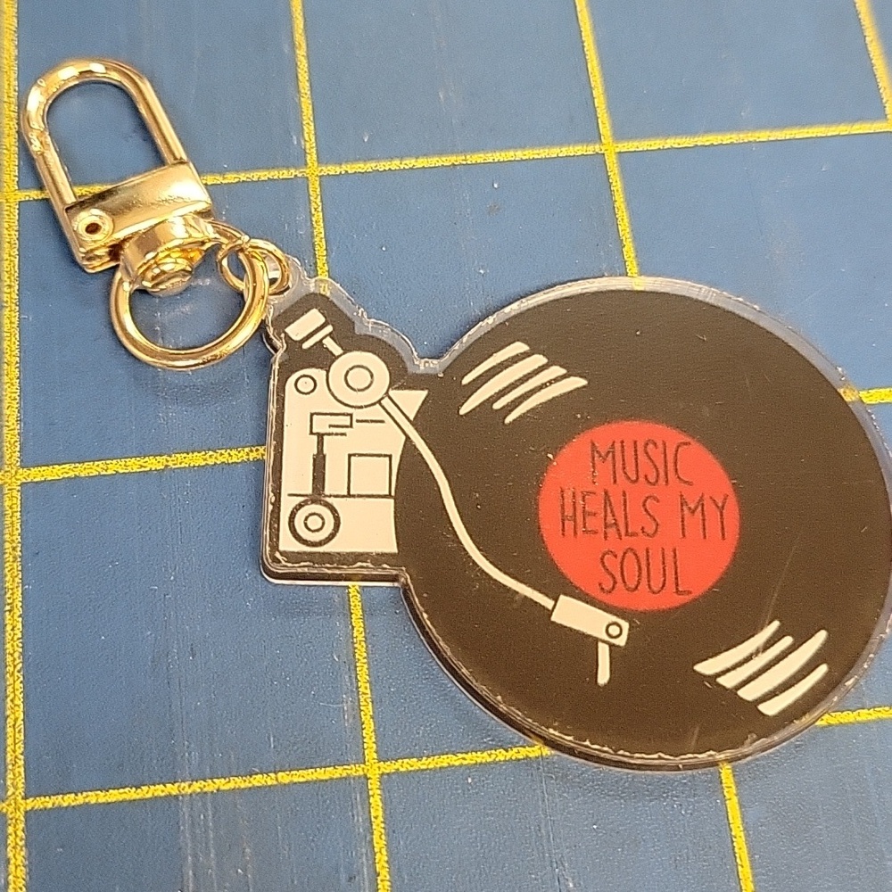 Retro Record Player Keychain - Black and Multicolor New